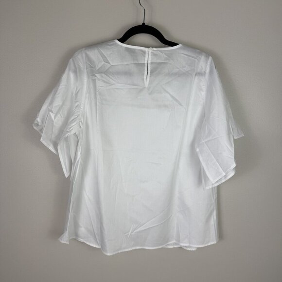 Anthro Harshman Zinnia Blouse Womens Medium White Flutter Sleeve Cotton Top New - Picture 9 of 9